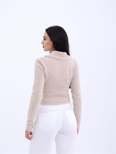 42531 TRİKO SİMLİ YAKALI CROP-TAŞ