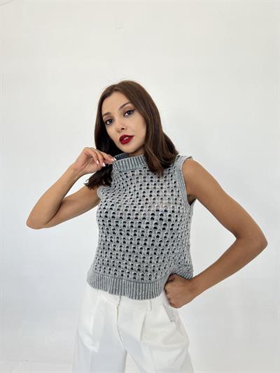 43021 TRİKO FİLE SÜVETER-GRİ