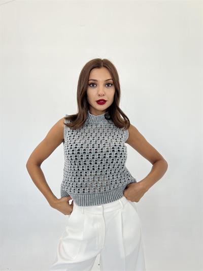 43021 TRİKO FİLE SÜVETER-GRİ