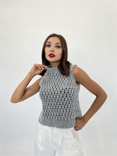 43021 TRİKO FİLE SÜVETER-GRİ