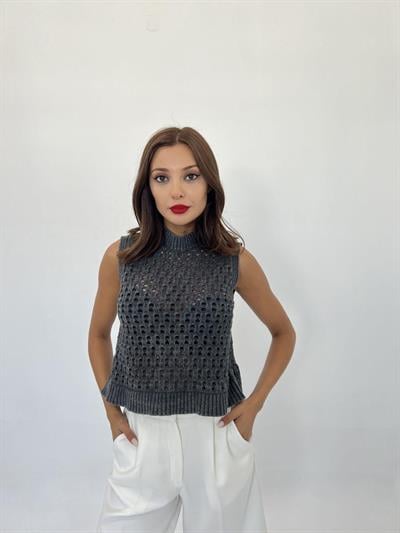 43021 TRİKO FİLE SÜVETER-SİYAH