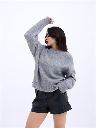 43031 TRİKO YARIM BALIKÇI KISA KAZAK-GRİ