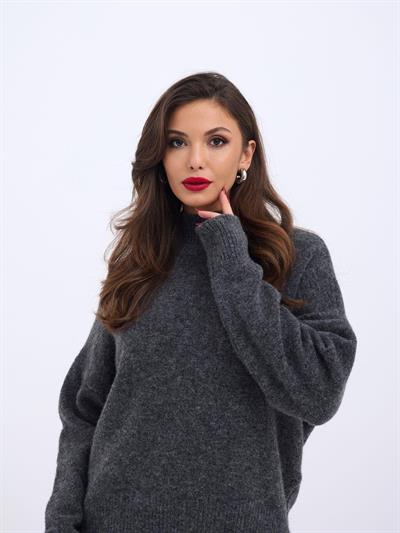 43041 TRİKO SIFIR YAKA KAZAK-ANTRASİT