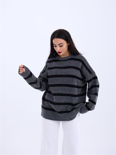43111 TRİKO ÇİZGİLİ SALAŞ KAZAK-ANTRASİT-SİYAH