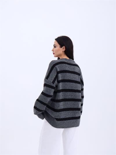 43111 TRİKO ÇİZGİLİ SALAŞ KAZAK-ANTRASİT-SİYAH