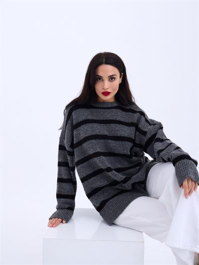 43111 TRİKO ÇİZGİLİ SALAŞ KAZAK-ANTRASİT-SİYAH