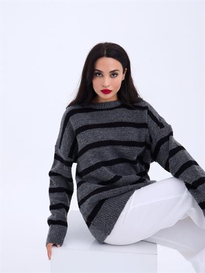 43111 TRİKO ÇİZGİLİ SALAŞ KAZAK-ANTRASİT-SİYAH