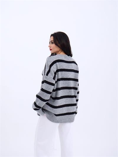 43111 TRİKO ÇİZGİLİ SALAŞ KAZAK-GRİ-SİYAH