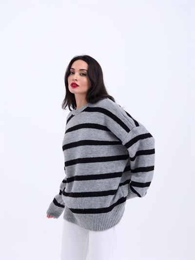 43111 TRİKO ÇİZGİLİ SALAŞ KAZAK-GRİ-SİYAH