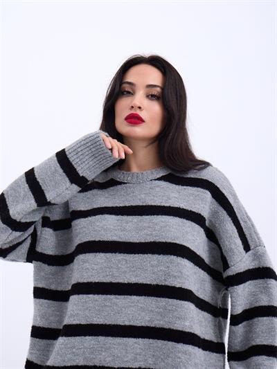 43111 TRİKO ÇİZGİLİ SALAŞ KAZAK-GRİ-SİYAH
