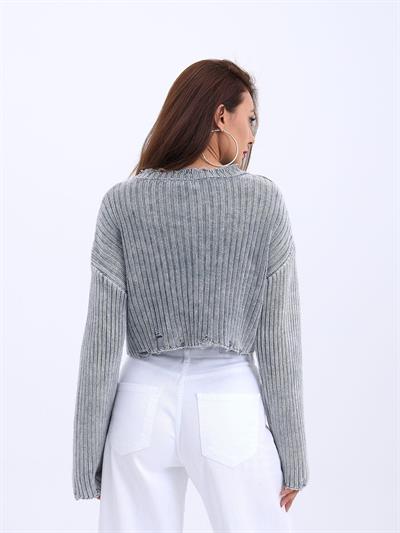 43191 TRİKO CROP KAZAK-GRİ