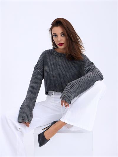 43191 TRİKO CROP KAZAK-SİYAH