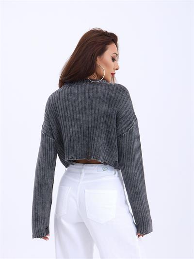 43191 TRİKO CROP KAZAK-SİYAH