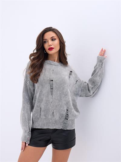 43201 TRİKO YIRTIKLI SALAŞ KAZAK-GRİ