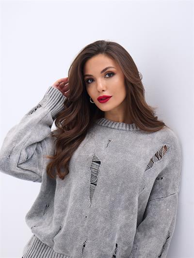 43201 TRİKO YIRTIKLI SALAŞ KAZAK-GRİ