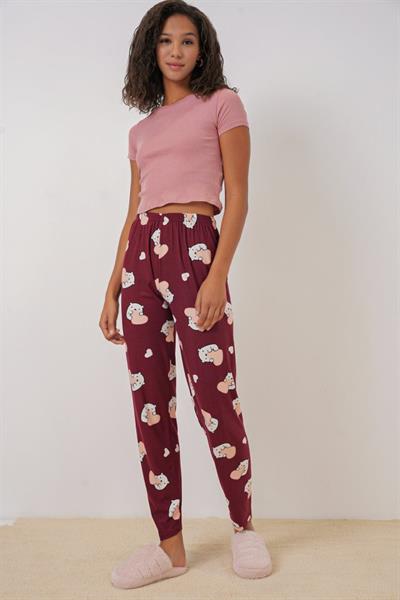4323 Desenli Pijama Altı - Bordo