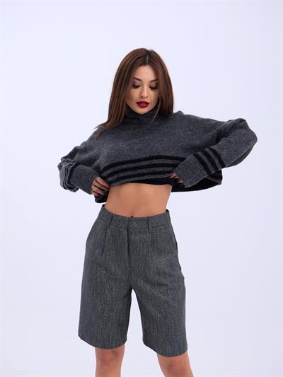 43241 TRİKO ÇİZGİLİ BALIKÇI CROP-ANTRASİT-SİYAH