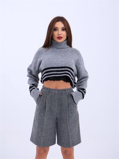 43241 TRİKO ÇİZGİLİ BALIKÇI CROP-GRİ-SİYAH