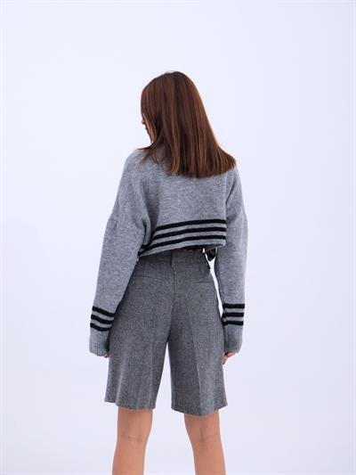 43241 TRİKO ÇİZGİLİ BALIKÇI CROP-GRİ-SİYAH