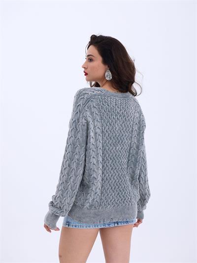 43271 TRİKO SALAŞ SAÇ ÖRGÜ KAZAK-GRİ