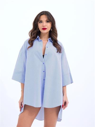 4328 GÖMLEK-MAVİ BEYAZ ÇİZGİLİ