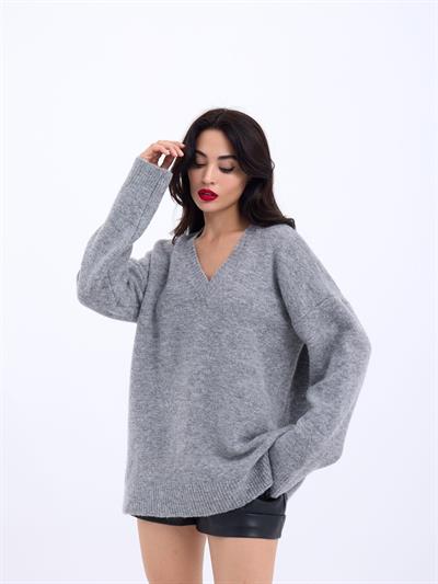 43281 TRİKO V YAKA SALAŞ-GRİ