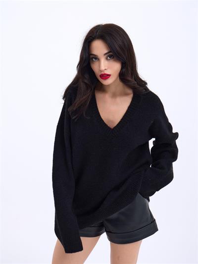 43281 TRİKO V YAKA SALAŞ-SİYAH