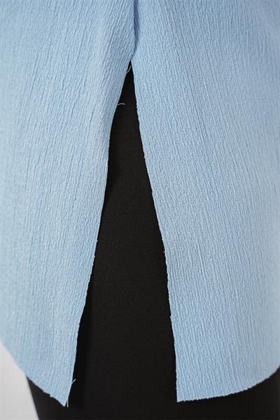 4332 Yanı Yırtmaçlı Örme Tişört - Mavi