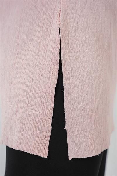 4332 Yanı Yırtmaçlı Örme Tişört - Pudra