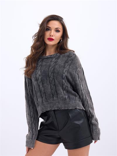 43331 TRİKO SAÇ ÖRGÜ KAZAK-ANTRASİT