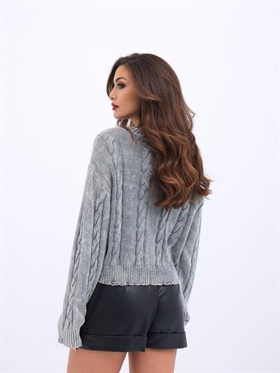 43331 TRİKO SAÇ ÖRGÜ KAZAK-GRİ