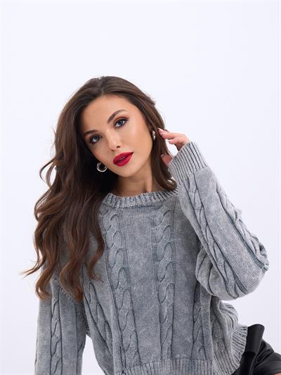 43331 TRİKO SAÇ ÖRGÜ KAZAK-GRİ