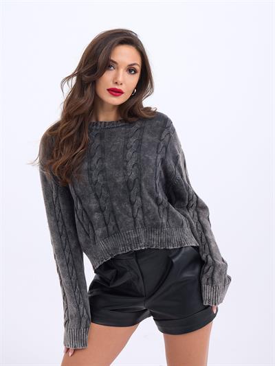 43331 TRİKO SAÇ ÖRGÜ KAZAK-SİYAH