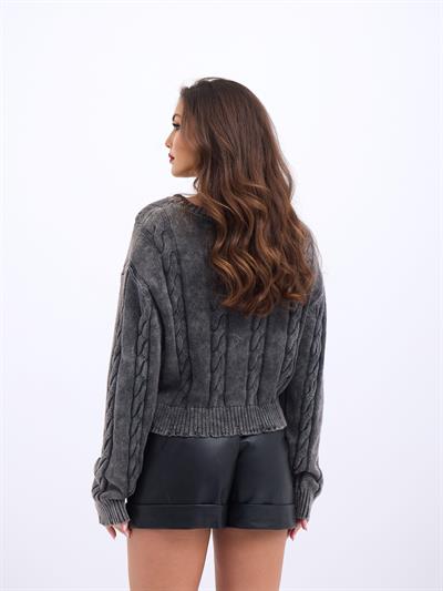 43331 TRİKO SAÇ ÖRGÜ KAZAK-SİYAH