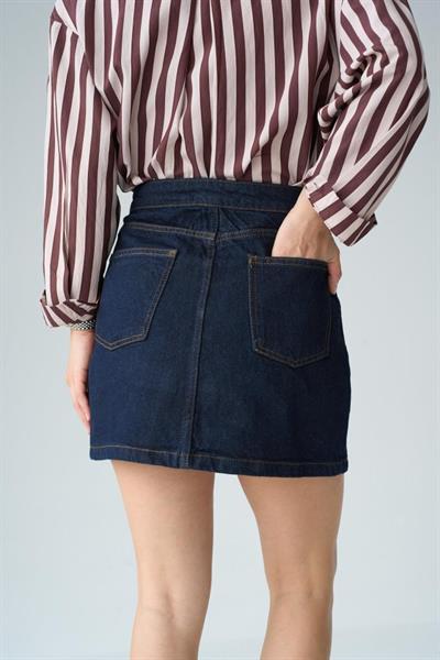 5 Düğmeli Kot Etek - Rins