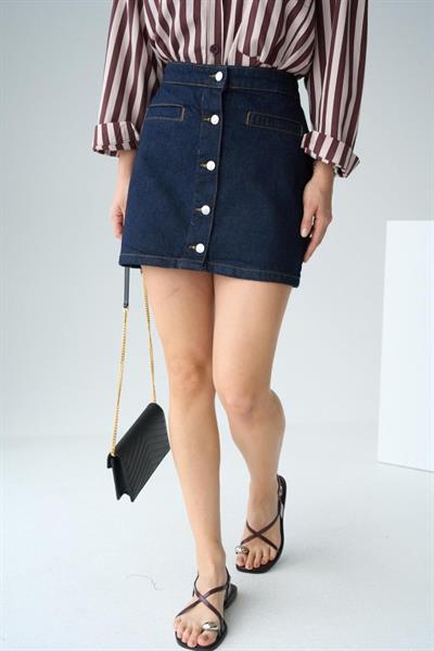 5 Düğmeli Kot Etek - Rins