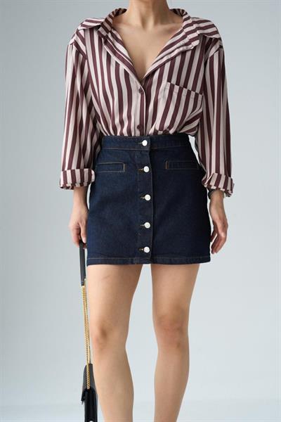 5 Düğmeli Kot Etek - Rins