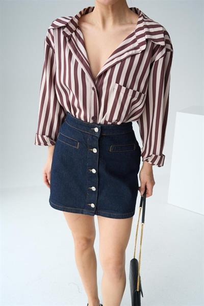 5 Düğmeli Kot Etek - Rins