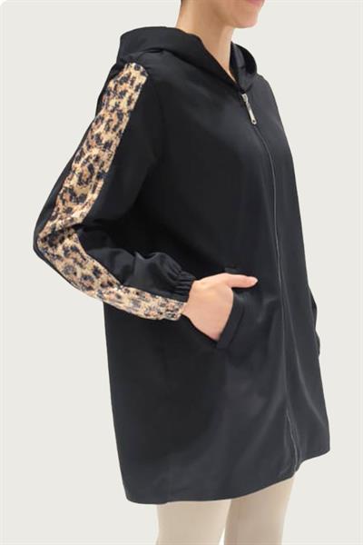 5103 Kolları Payetli Kapüşonlu Mont - Siyah