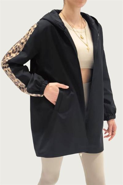 5103 Kolları Payetli Kapüşonlu Mont - Siyah