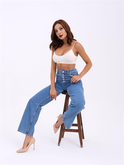 5171 DENİM BUTTONED WIDE KEG-MAVİ