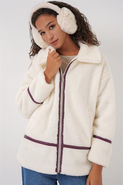 5173 Astarlı Peluş Ceket - Mürdüm