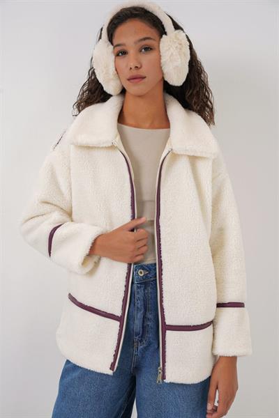5173 Astarlı Peluş Ceket - Mürdüm