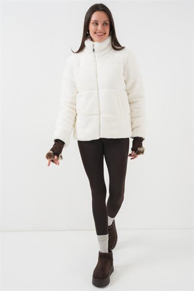 5178 Astarlı Peluş Mont - Beyaz