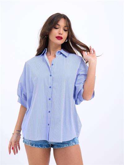 5190 GÖMLEK-MAVİ BEYAZ ÇİZGİLİ