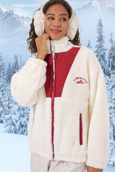 5194 Peluş Mont Ceket - Bordo