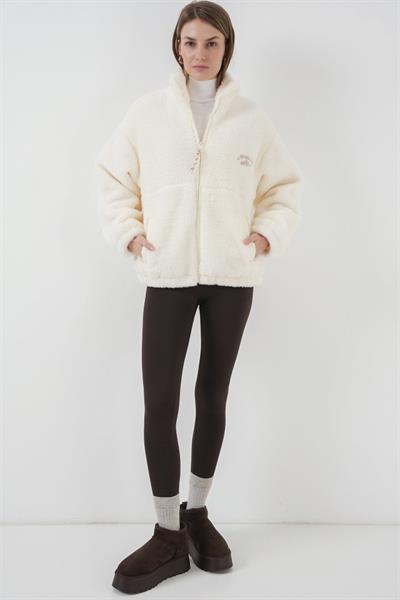 5194 Peluş Mont Ceket - D.Krem
