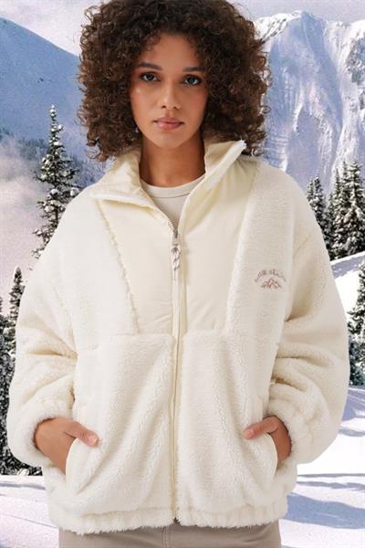 5194 Peluş Mont Ceket - Ekru
