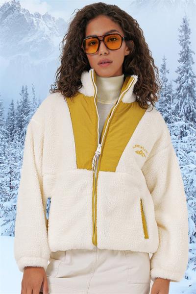 5194 Peluş Mont Ceket - Hardal