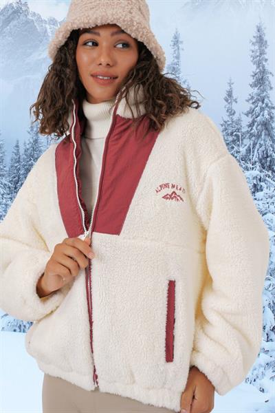 5194 Peluş Mont Ceket - Kiremit